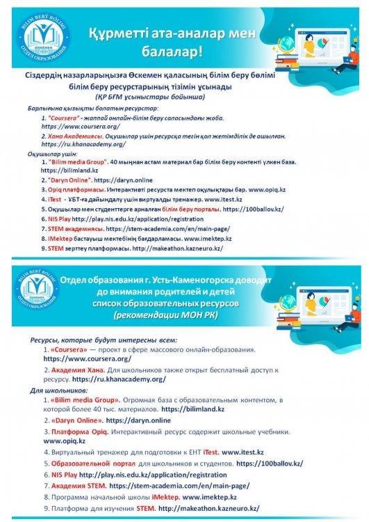 Список образовтельных ресурсов (рекомендации МОН РК)